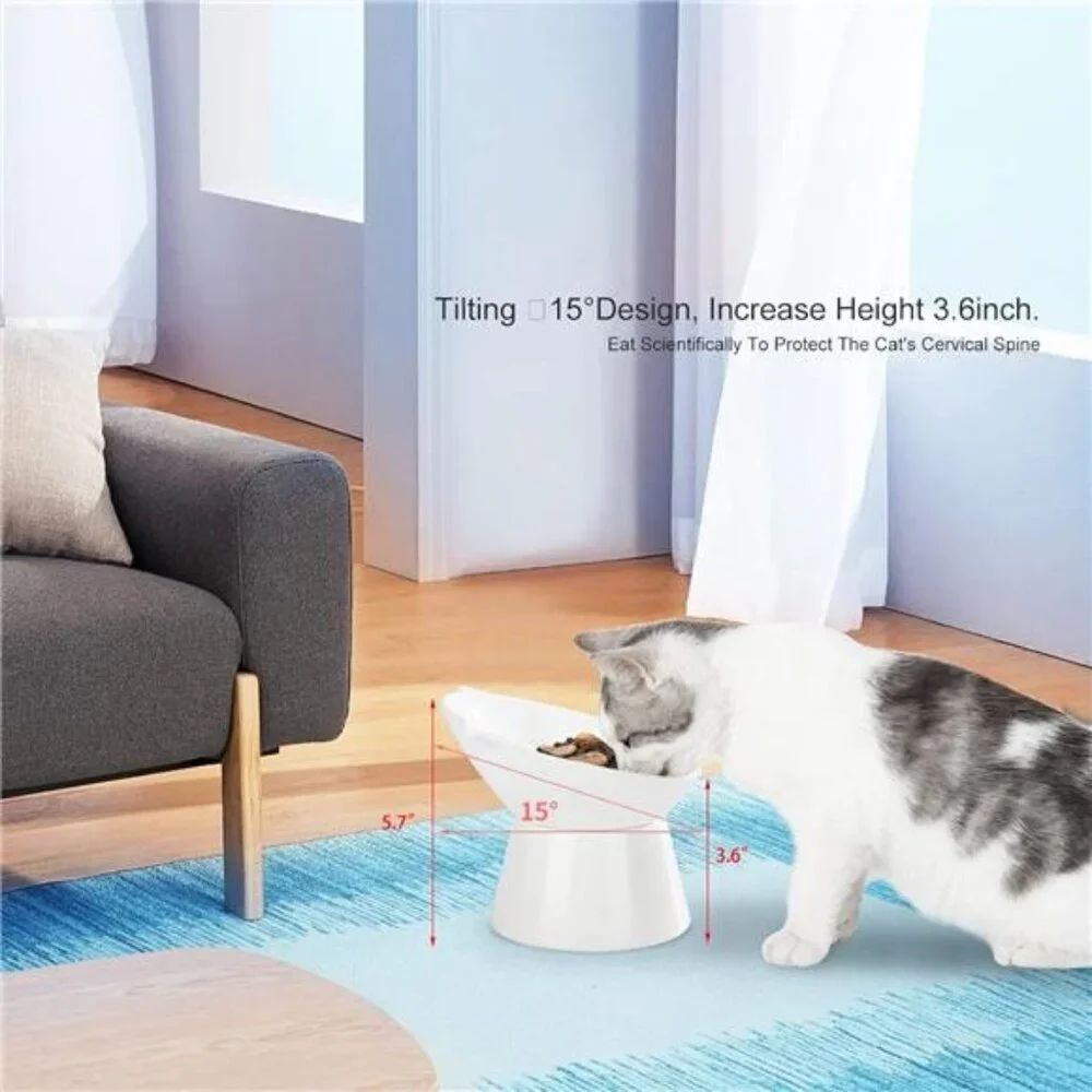 Detachable Elevated Cat Bowls, 15 Tilted Raised Food Bowl Anti-Vomiting